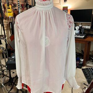 White floral lace flowy lightweight formal summer blouse